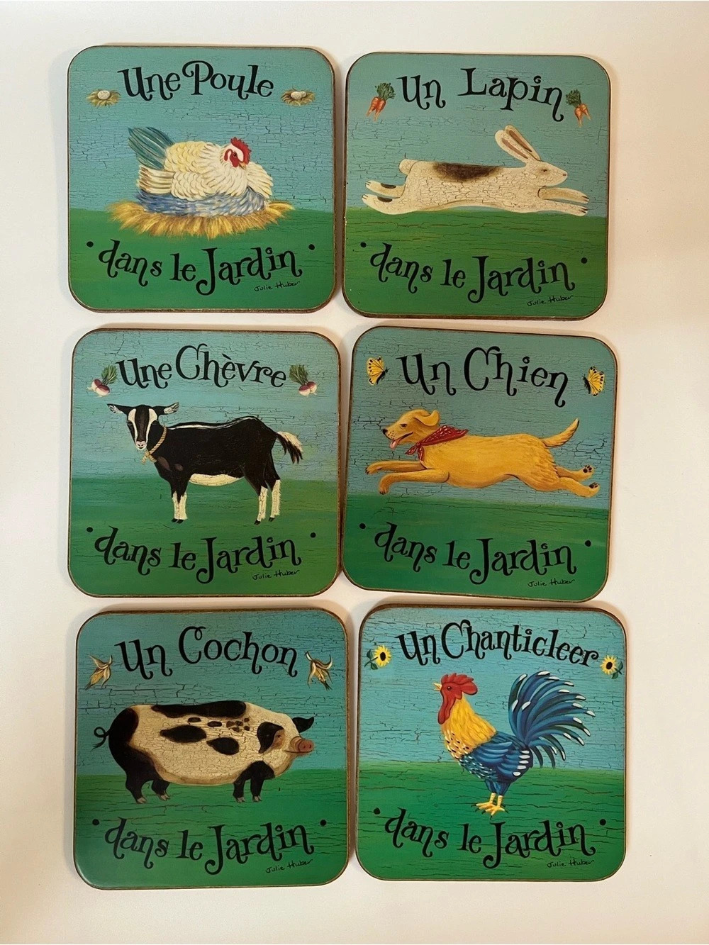 Pimpernel 'Dans le Jardin' Set of 6 Coasters French Country Farm Animals 4 in